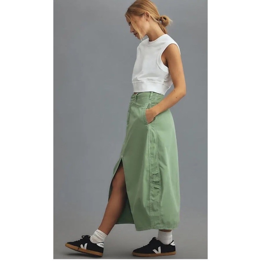 Anthropologie x Pilcro barrel midi Cargo skirt Green Sz 10 Street Long Preppy